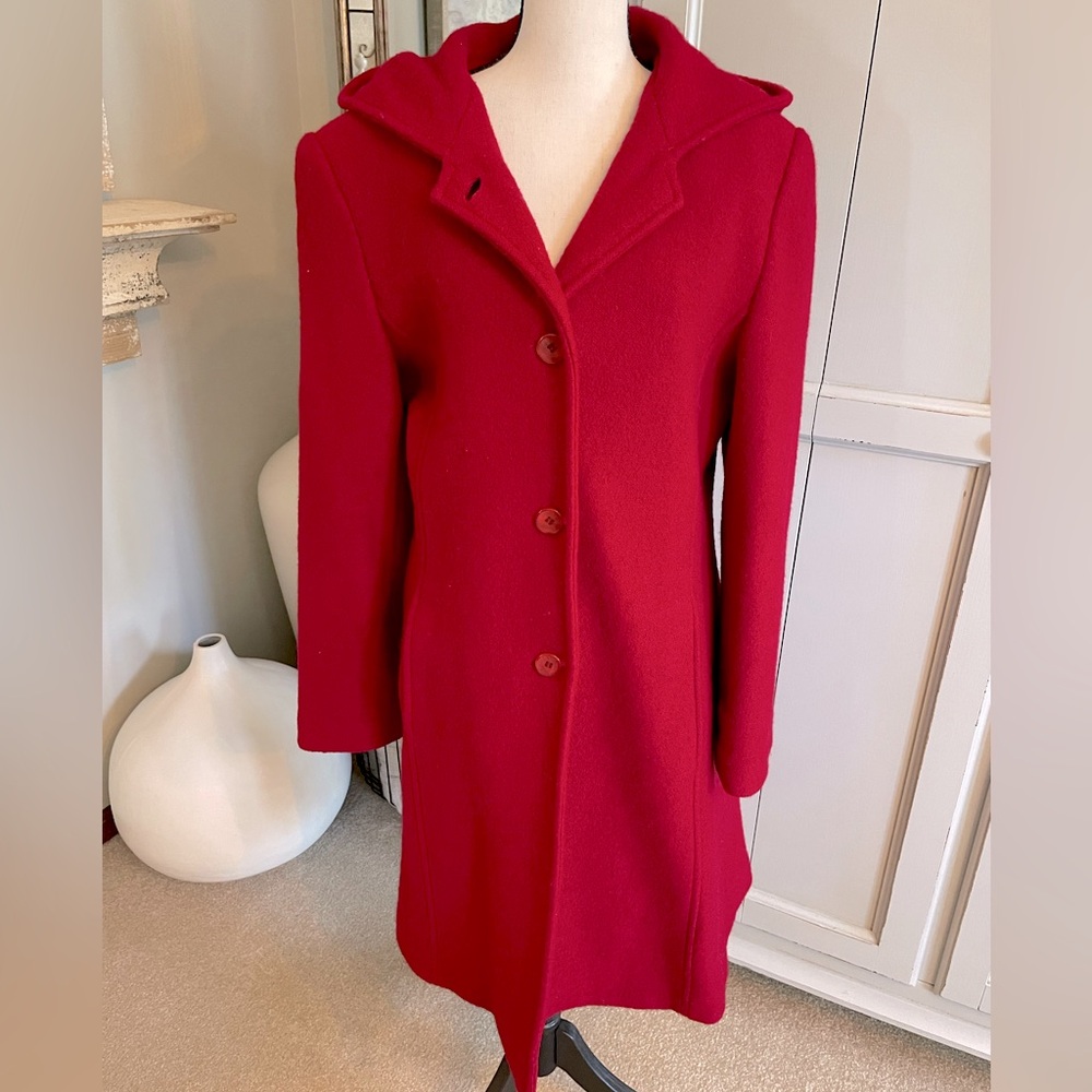 Red Hooded 100% Wool Coat